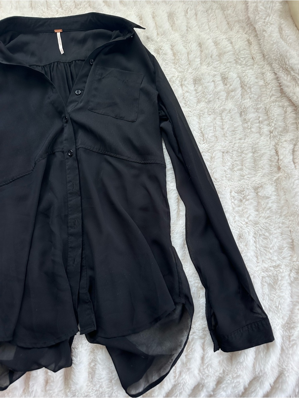Free People Best of Both Worlds Black Sheer Button-Up Blouse Size XS - Picture 6 of 9